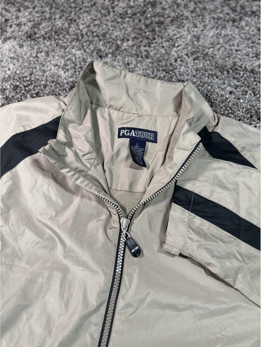 PGA Jacket Mens Large Beige Golf Windbreaker Quarter Zip